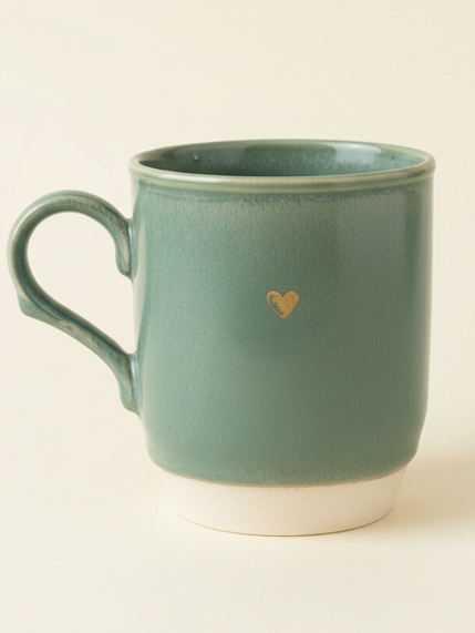 Кружка ручной работы Мастерская Виктории Нор «Сердечко», мятная, керамика, 200 мл, фото 1.