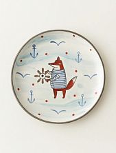 Тарелка ручной работы Ким керамика с бортиком Лис моряк, белая, 21 см