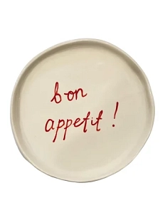 Тарелка ручной работы ММ керамика c надписью «Bon appetit!», красная, 17 см