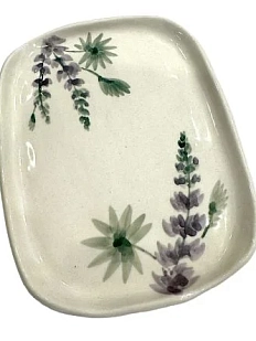 Блюдце ручной работы Верба керамика «Люпины», квадратное, керамика, 18,5 см