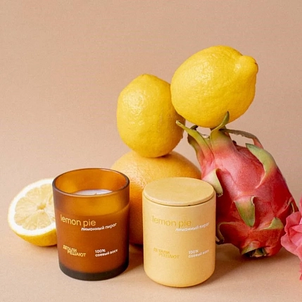 Соевая свеча в бетонном стакане «Лимонный пирог», 120 мл, фото 2.