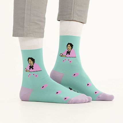 Носки «Девочка с персиками», р-р 38-41, бирюзовые, фото 2.