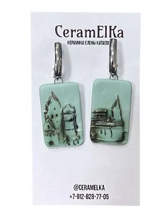 Серьги КерамЕлКа «Старый город», фарфор, мятные
