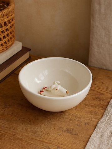 Пиала ручной работы с фигуркой внутри Собачка, белая, керамика, 10,5 см, фото 4.