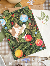 Открытка «Котёнок на ёлочке», А6