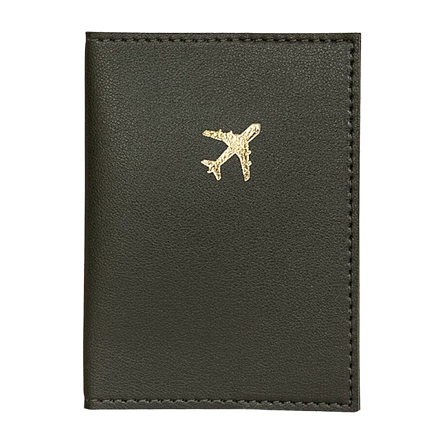 Обложка органайзер для паспорта с самолётом Kokosina bags, натуральная кожа, хаки, фото 1.