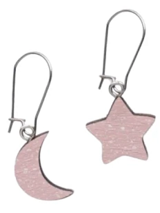 Серьги «Луна и звёздочка», дерево, розовые