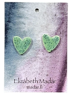 Серёжки-гвоздики Elizabeth Madar Сердечки в точку, керамика, зелёные
