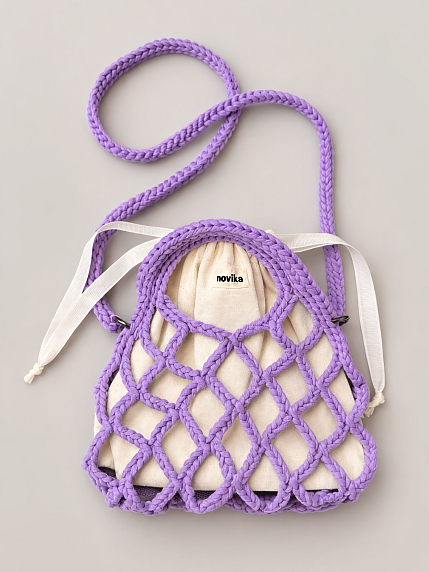 Авоська вязаная ручной работы, лавандовая, фото 1.