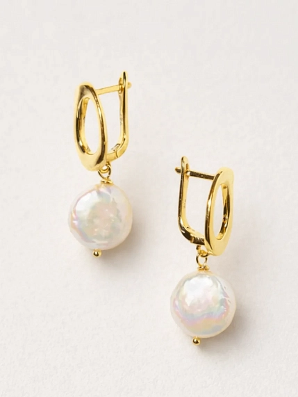 Серьги-конго «Old Money», родированная латунь, перламутр, фото 1.