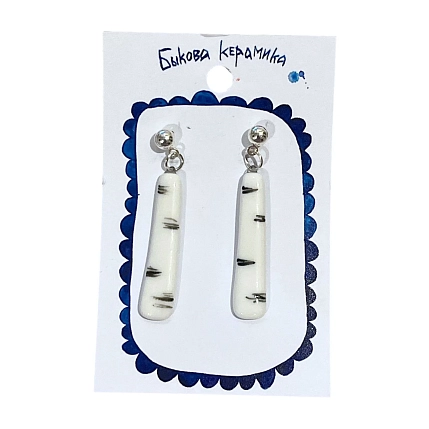 Серьги ручной работы Быкова керамика «‎Берёза»‎, фарфор, фото 1.