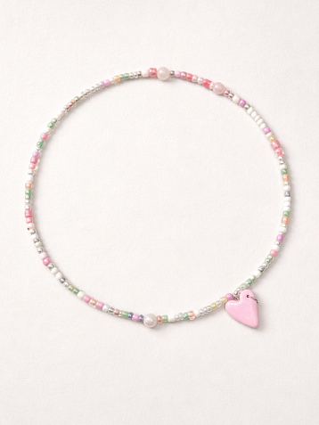 Чокер ручной работы Радость Рядом «Сердечко», розовый, бисер, полимерная глина, фото 2.