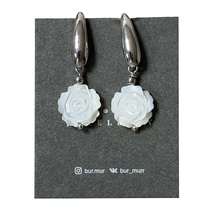 Серьги-конго Бур.Мур «Flower», родированная латунь, перламутр, фото 2.