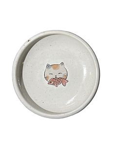 Пиала ручной работы «Котик с рыбкой», белая, керамика, 9 см