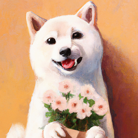Открытка «Собачка с цветами»