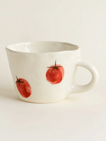 Чашка для чая ручной работы Помидоры красная, керамика, 250 мл, фото 1.