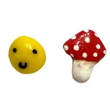 Серёжки-гвоздики Радость Рядом «Смайлик и мухомор», полимерная глина, фото 1.