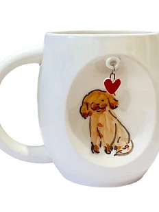 Кружка ручной работы Пёсик с подвеской сердечком, керамика, 300 мл