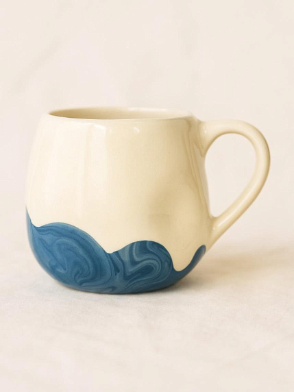 Кружка ручной работы мятая «Синий мрамор», керамика, 400 мл, фото 1.