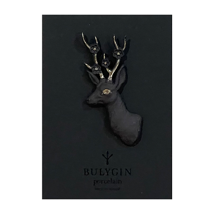 Брошь ручной работы Bulygin «Олень», фарфор, чёрно-серебристая, фото 2.