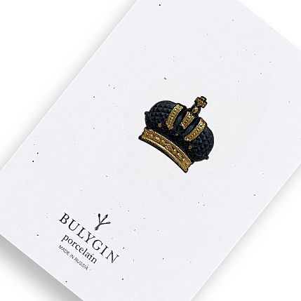 Брошь ручной работы Bulygin «Корона», фарфор, чёрно-золотистая, фото 1.