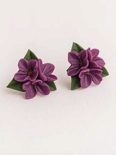 Серьги-гвоздики «Сирень», полимерная глина