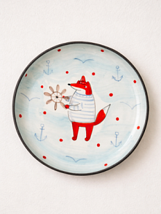 Тарелка ручной работы Ким керамика с бортиком Лис моряк, керамика, 14 см