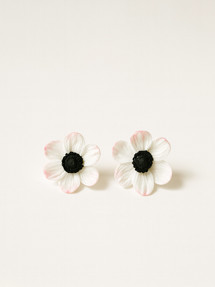 Серьги-гвоздики «Анемоны», бело-розовые, полимерная глина, фото 1.