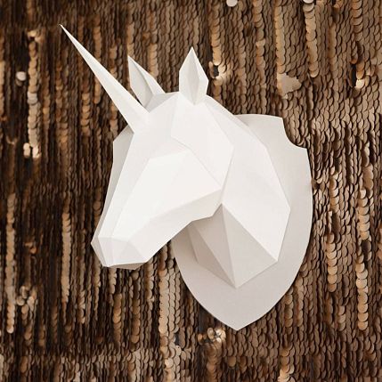 Набор для склейки головы единорога Polygonal Paper, белый, фото 3.