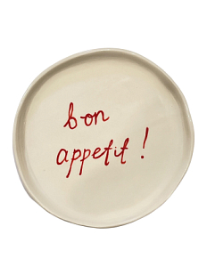 Тарелка ручной работы c надписью «Bon appetit!», красная, керамика, 17 см