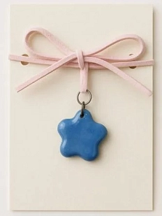 Чокер ручной работы Ловетанн керамика «Синий цветок» на розовой ленточке, полуфарфор