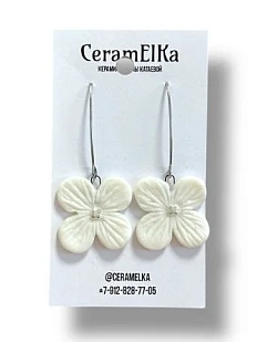 Серьги КерамЕлКа «Цветочки», белые, фарфор