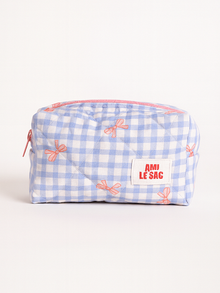 Косметичка ручной работы «Bebesss», голубая клетка с бантиками, фото 1.