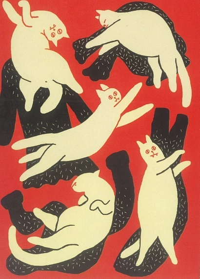 Открытка Валя Карнавалова «Котики», красная, А6, односторонняя, фото 1.