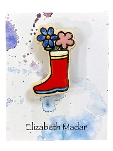 Брошь ручной работы Elizabeth Madar Сапожок, красная, керамика