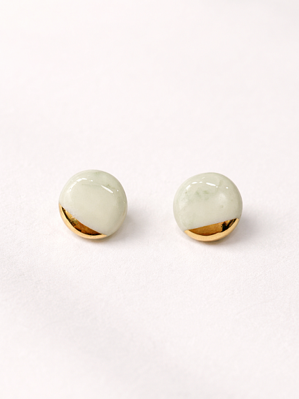 Серёжки-гвоздики «Круги», фарфор, зелёно-золотистые, фото 2.