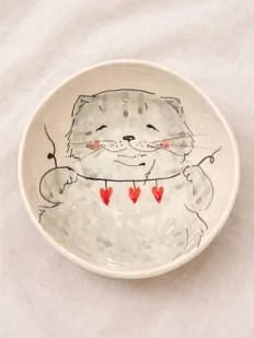 Пиала ручной работы НАДО ЖЕ с росписью «Кот с гирляндой», белая, керамика, 13 см