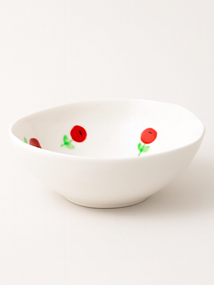 Пиала ручной работы с росписью внутри Лисёнок с красными цветами, белая, фарфор, 10 см, фото 2.