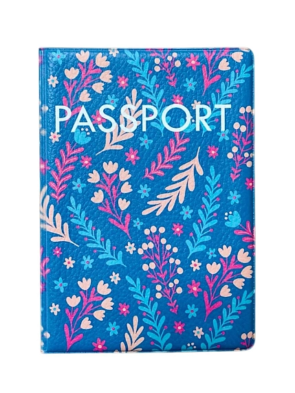 Обложка на паспорт Валя Карнавалова «Веточки и цветочки», голубая, ПВХ, фото 1.