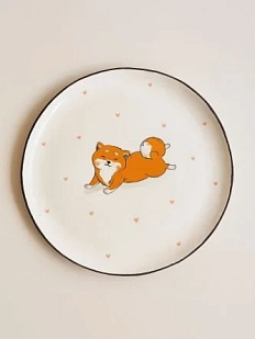 Тарелка ручной работы Ким керамика с бортиком Сиба-ину с сердечками, белая, 21 см