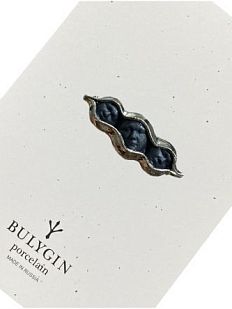 Брошь ручной работы Bulygin «Горох», фарфор, чёрно-серебристая