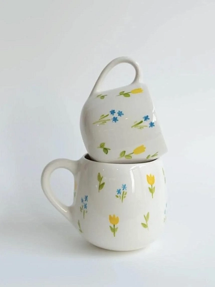 Кружка ручной работы РУКИ В ГЛИНЕ «Весенняя поляна», керамика, 400 мл, круглая, фото 3.