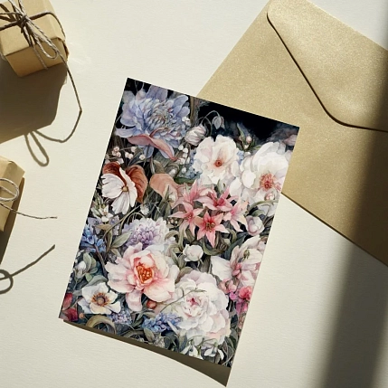 Открытка Оксана Викторова «Цветы», односторонняя, фото 2.