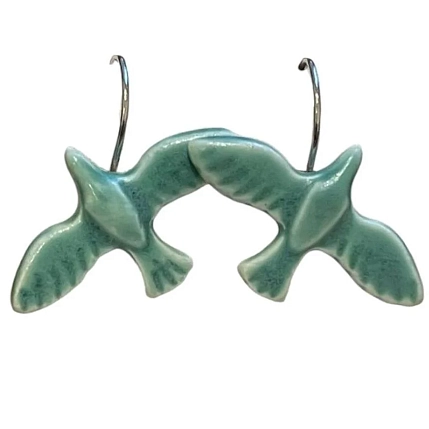 Серьги «Зелёные пташки», фаянсовая глина, фото 1.