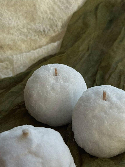 Интeрьерная свеча на Новый год «Снежок-шар», фото 2.