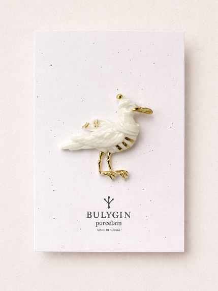 Брошь ручной работы Bulygin «Чайка», фарфор, бело-золотистая, фото 1.