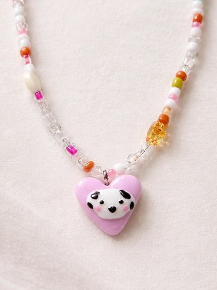 Чокер ручной работы с сердечком «Собачка», полимерная глина, бисер, фото 2.