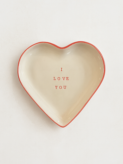 Тарелка ручной работы в форме сердечка «I love you», керамика, 14см, фото 1.
