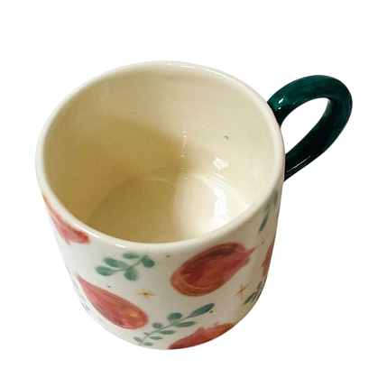 Кружка ручной работы прямая Чашки и поцелуи «Гранаты», полуфарфор, 250 мл, фото 4.