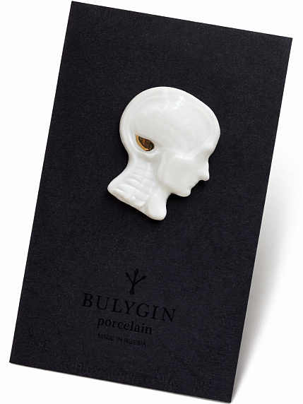 Брошь ручной работы Bulygin «Мозг», фарфор, бело-золотистая, фото 1.